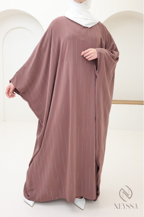 Abaya papillon strass, tenue modeste élégante pour l'Aïd
