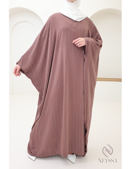 Abaya papillon strass, tenue modeste élégante pour l'Aïd