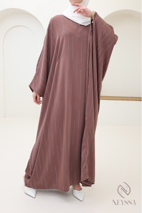 Abaya papillon strass, tenue modeste élégante pour l'Aïd