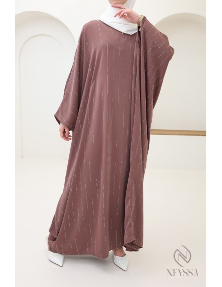 Butterfly rhinestone abaya, elegant modest outfit for Eid