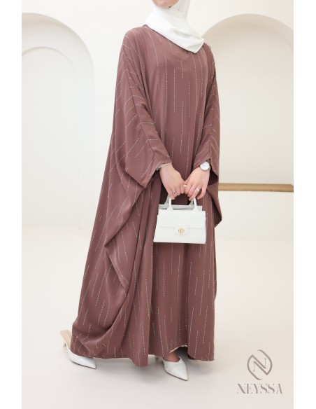 Abaya papillon strass, tenue modeste élégante pour l'Aïd