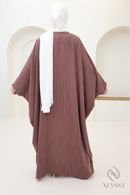 Butterfly rhinestone abaya, elegant modest outfit for Eid