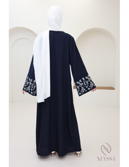 Abaya longue coupe droite manches large à strass, outfit Aïd