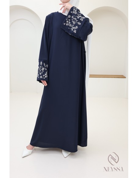 Abaya long straight cut wide sleeves with rhinestones, Eid outfit