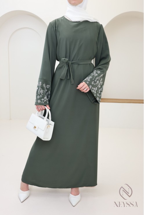 Abaya long straight cut wide sleeves with rhinestones, Eid outfit