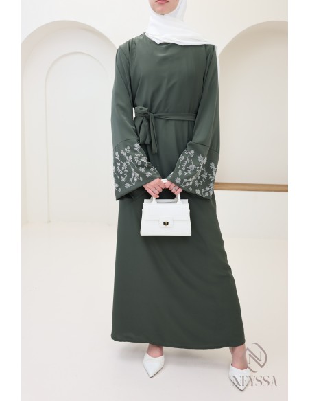 Abaya long straight cut wide sleeves with rhinestones, Eid outfit