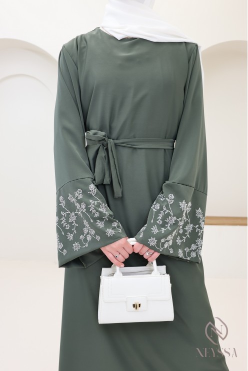 Abaya long straight cut wide sleeves with rhinestones, Eid outfit