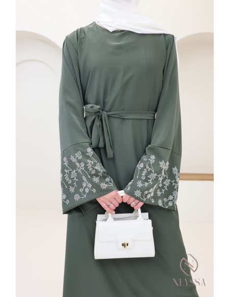 Abaya long straight cut wide sleeves with rhinestones, Eid outfit