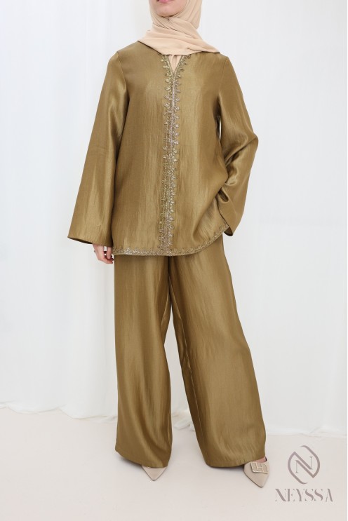 Jabador-style women's set, tunic with embroidered sfifa + palazzo