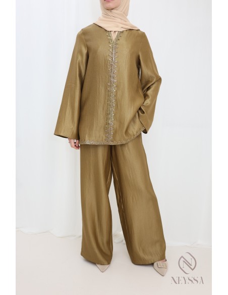 Damen-Ensemble im Jabador-Stil, Tunika mit bestickter Sfifa + Palazzo