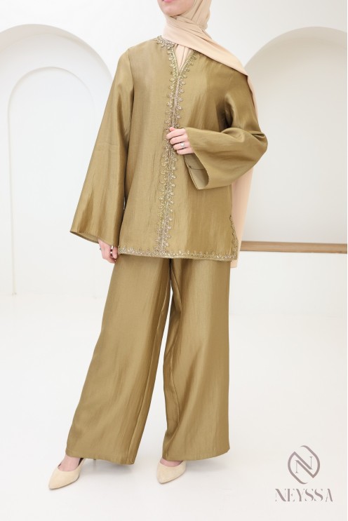 Ensemble femme style jabador, tunique avec sfifa brodée + palazzo
