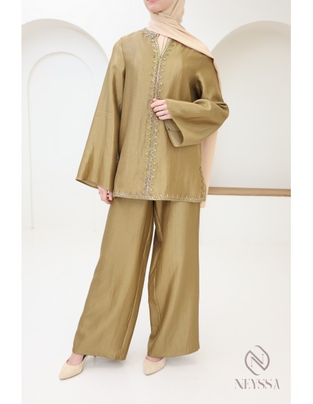 Jabador-style women's set, tunic with embroidered sfifa + palazzo