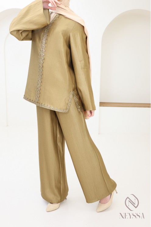 Jabador-style women's set, tunic with embroidered sfifa + palazzo