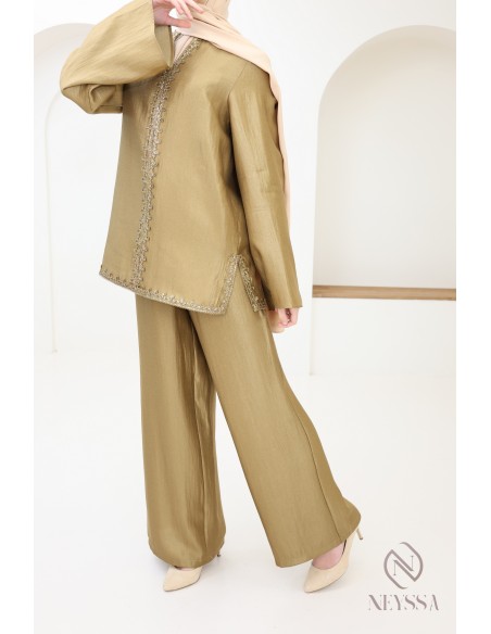 Jabador-style women's set, tunic with embroidered sfifa + palazzo