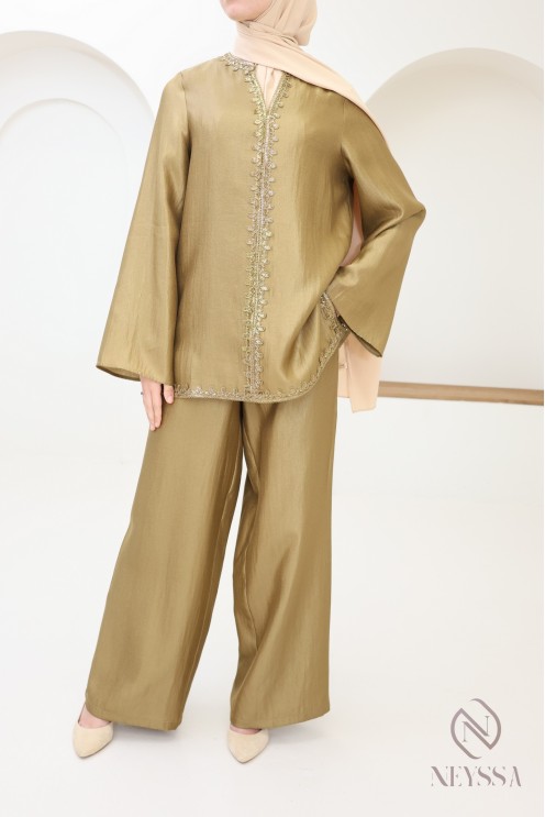 Jabador-style women's set, tunic with embroidered sfifa + palazzo