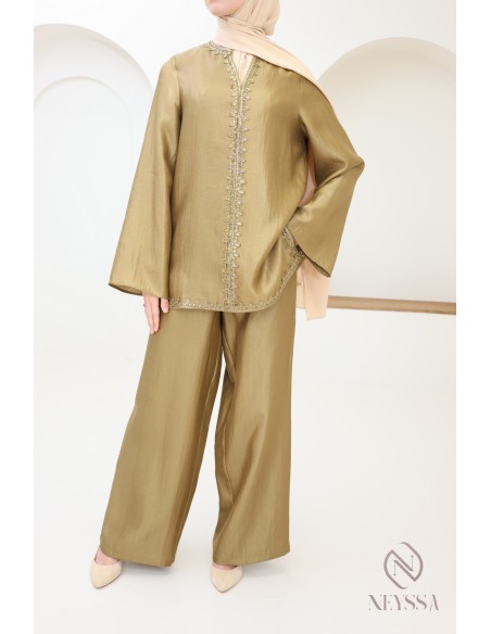 Damen-Ensemble im Jabador-Stil, Tunika mit bestickter Sfifa + Palazzo