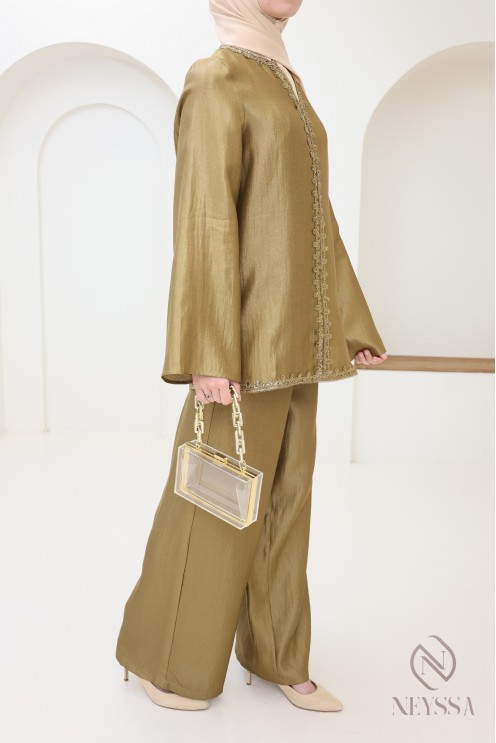 Ensemble femme style jabador, tunique avec sfifa brodée + palazzo