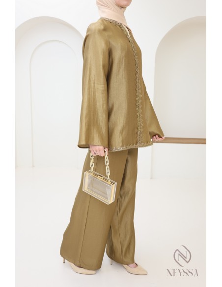 Ensemble femme style jabador, tunique avec sfifa brodée + palazzo