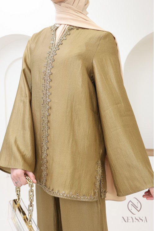 Jabador-style women's set, tunic with embroidered sfifa + palazzo