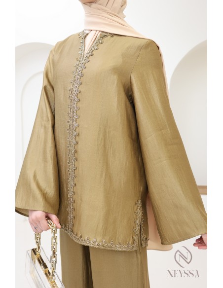 Ensemble femme style jabador, tunique avec sfifa brodée + palazzo