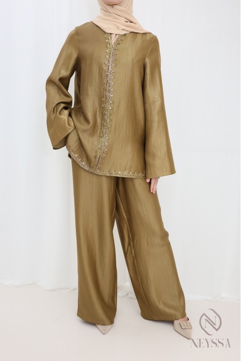 Damen-Ensemble im Jabador-Stil, Tunika mit bestickter Sfifa + Palazzo