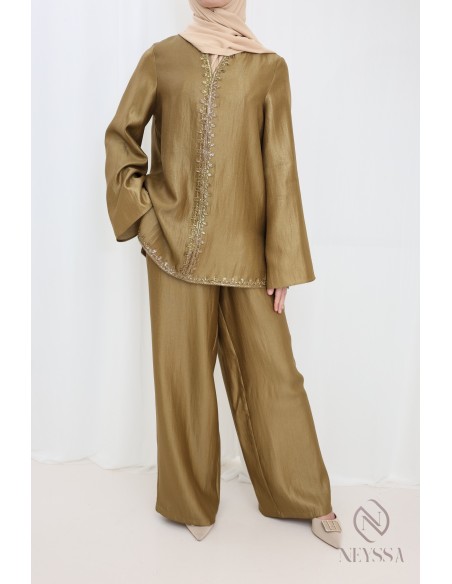 Damen-Ensemble im Jabador-Stil, Tunika mit bestickter Sfifa + Palazzo