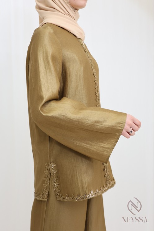 Ensemble femme style jabador, tunique avec sfifa brodée + palazzo