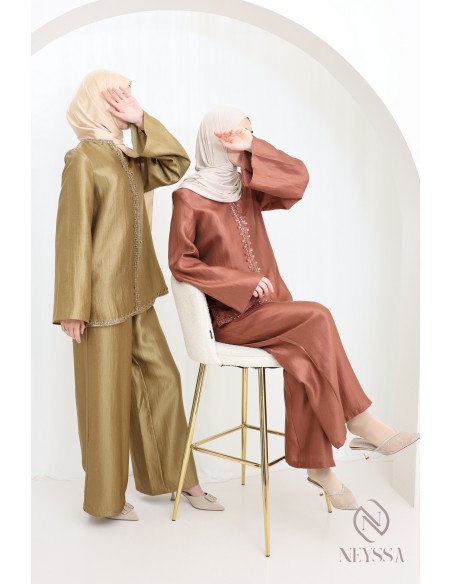 Ensemble femme style jabador, tunique avec sfifa brodée + palazzo