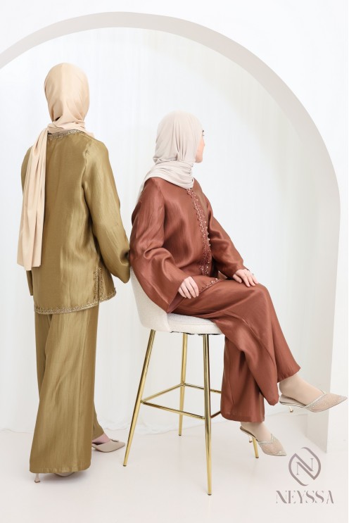 Jabador-style women's set, tunic with embroidered sfifa + palazzo