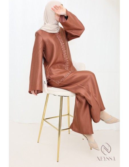 Ensemble tunique sfifa + pantalon, style caftan, tenue Aïd femme voilée