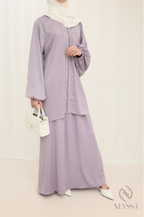 Lilac tunic + long skirt Moroccan caftan set for women