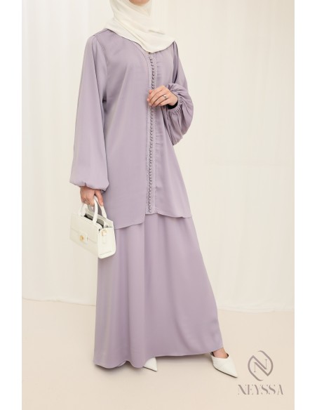 Lilac tunic + long skirt Moroccan caftan set for women