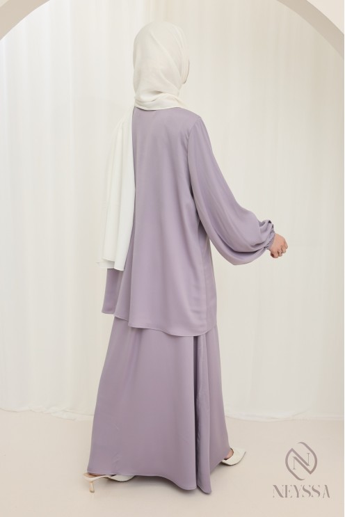 Ensemble Lilas tunique + jupe longue style caftan marocain femme