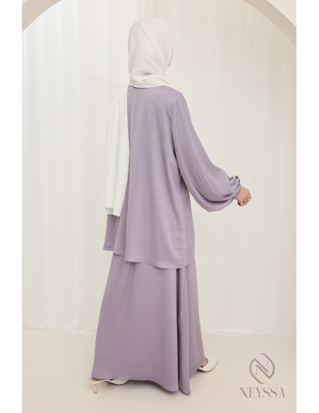 Ensemble Lilas tunique + jupe longue style caftan marocain femme