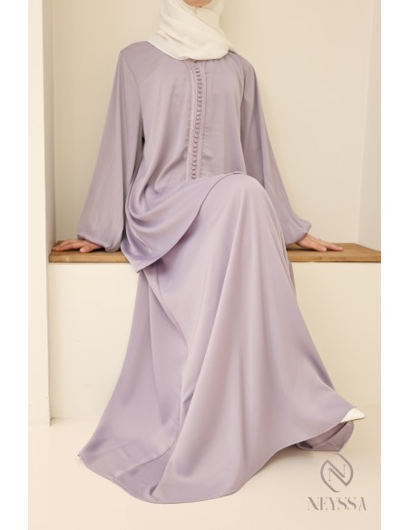 Ensemble Lilas tunique + jupe longue style caftan marocain femme