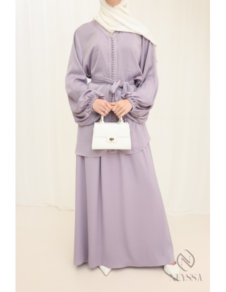 Lilac tunic + long skirt Moroccan caftan set for women