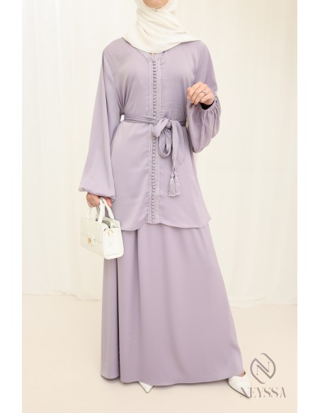 Lilac tunic + long skirt Moroccan caftan set for women