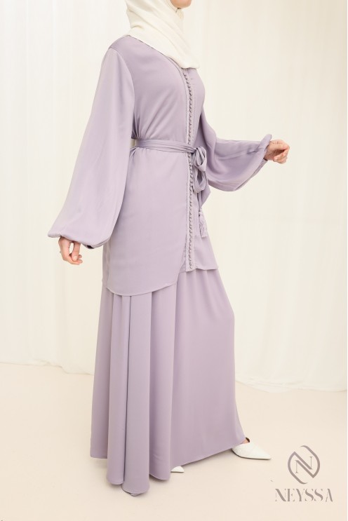 Lilac tunic + long skirt Moroccan caftan set for women