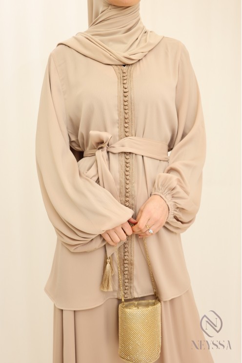 Long tunic with beige skirt, for veiled women for Eid