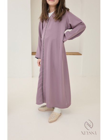 Abaya Dubai mauve lang ausgestellt mit Strasssteinen