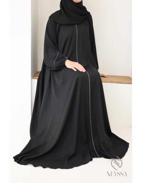 Abaya Dubaï noir évasée, idée tenue mère fille modeste pour l'Aïd