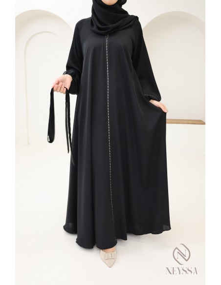 Abaya Dubaï noir évasée, idée tenue mère fille modeste pour l'Aïd
