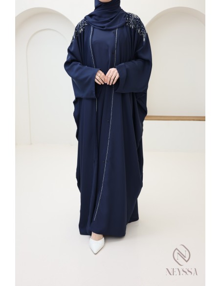Abaya Dubaï kimono luxe avec perles brodées pour l'Aïd