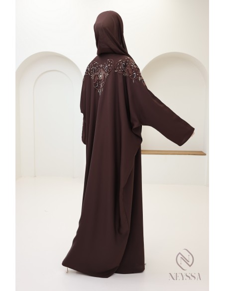 Abaya kimono Dubai brown beaded hijabi women's wear