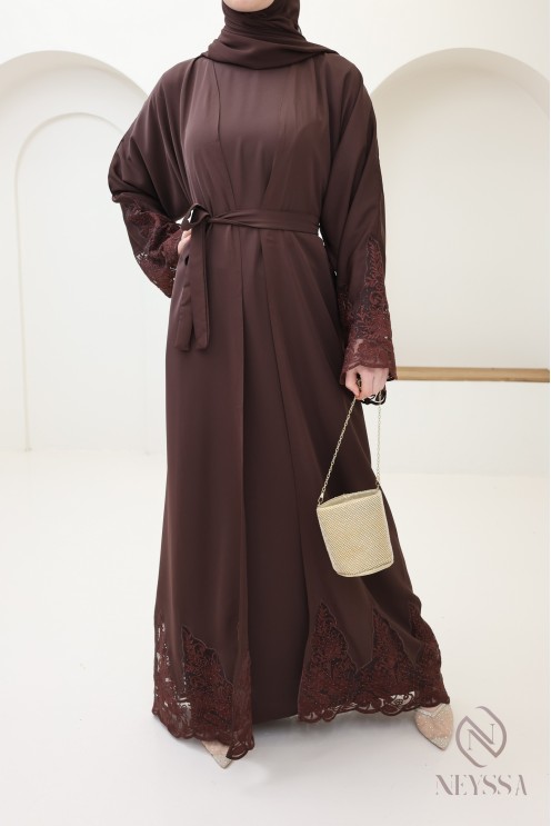 Abaya Dubaï femme avec kimono, idée tenue Aïd luxe