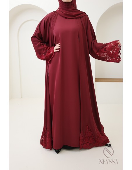 Abaya kimono Dubaï avec broderie, combo 4 pièces