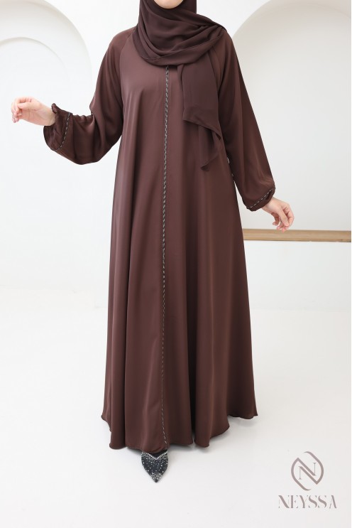 Braune Abaya Dubai mit Puffärmeln, Mutter/Tochter-Look für Eid 2025