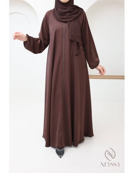 Abaya Dubaï marron manches bouffantes, look mère/fille pour l'Aïd 2025