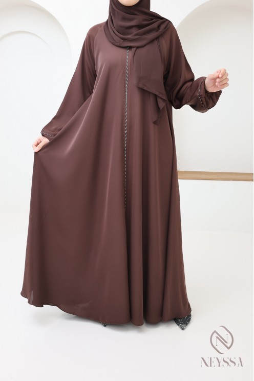 Braune Abaya Dubai mit Puffärmeln, Mutter/Tochter-Look für Eid 2025