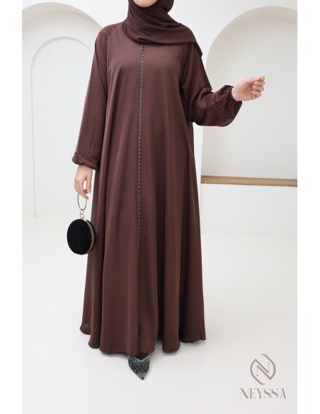 Braune Abaya Dubai mit Puffärmeln, Mutter/Tochter-Look für Eid 2025